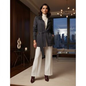 Standard James Perse Jacket Sherpa Collar Wrap Gray Sz M (2) Tie Waist Cotton